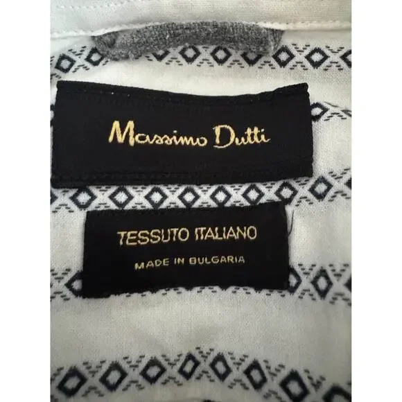 Massimo Dutton Men’s Medium Cotton Blue Patterned Button Up Business Shirt - Picture 6 of 6